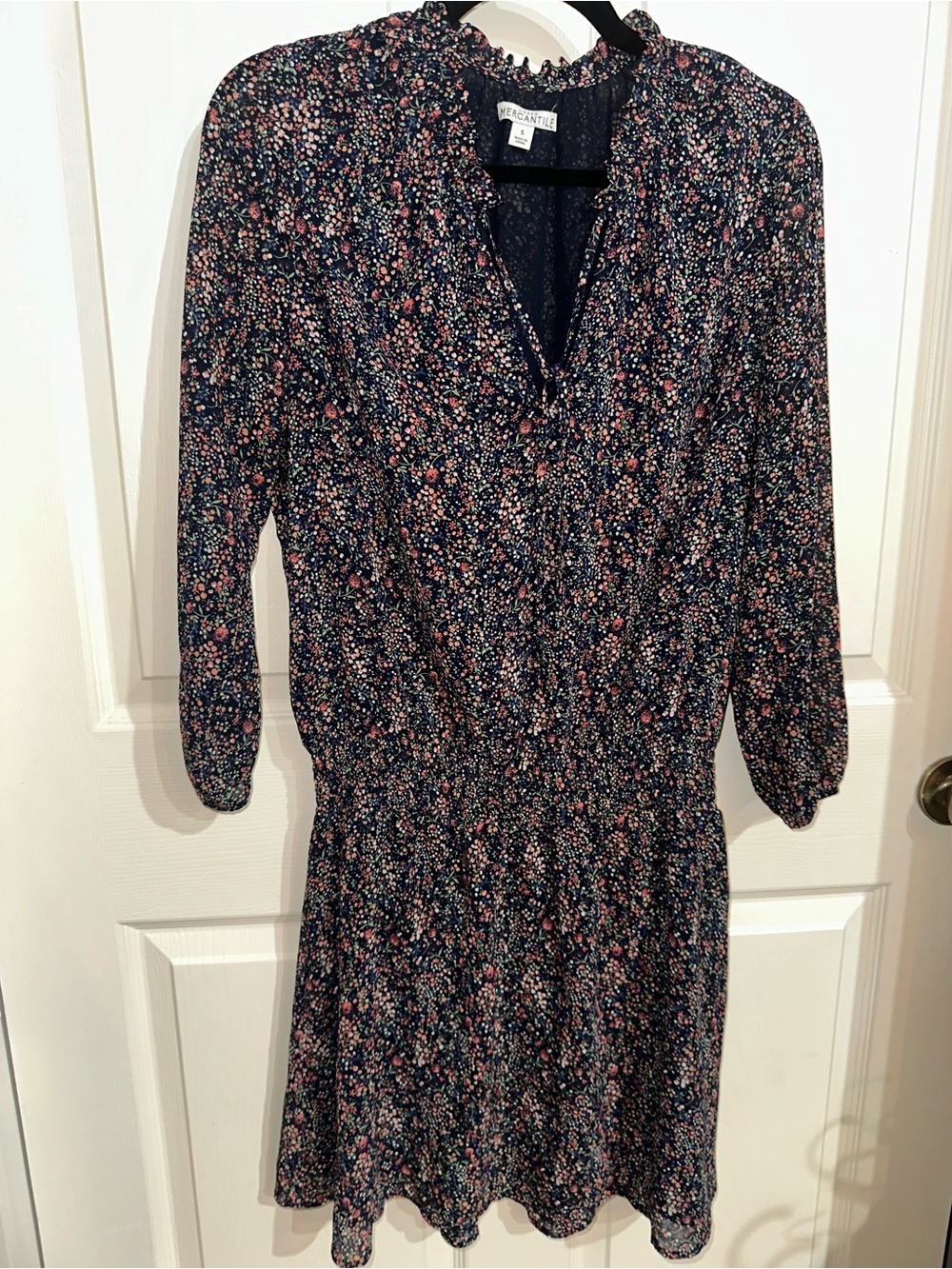 J. Crew Mercantile Navy multicolor Ditsy Floral Mini Dress S smocked waist